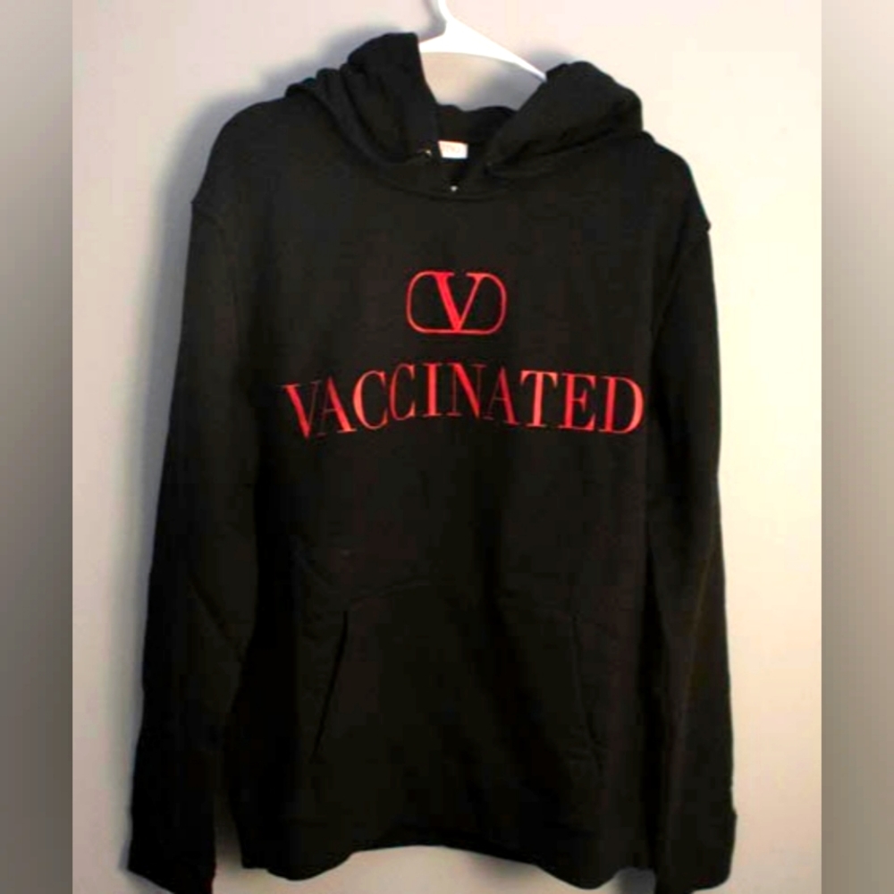 CLONEY x VALENTINO Limited Edition Vaccinated Hoodie Sweatshirt in Black Red